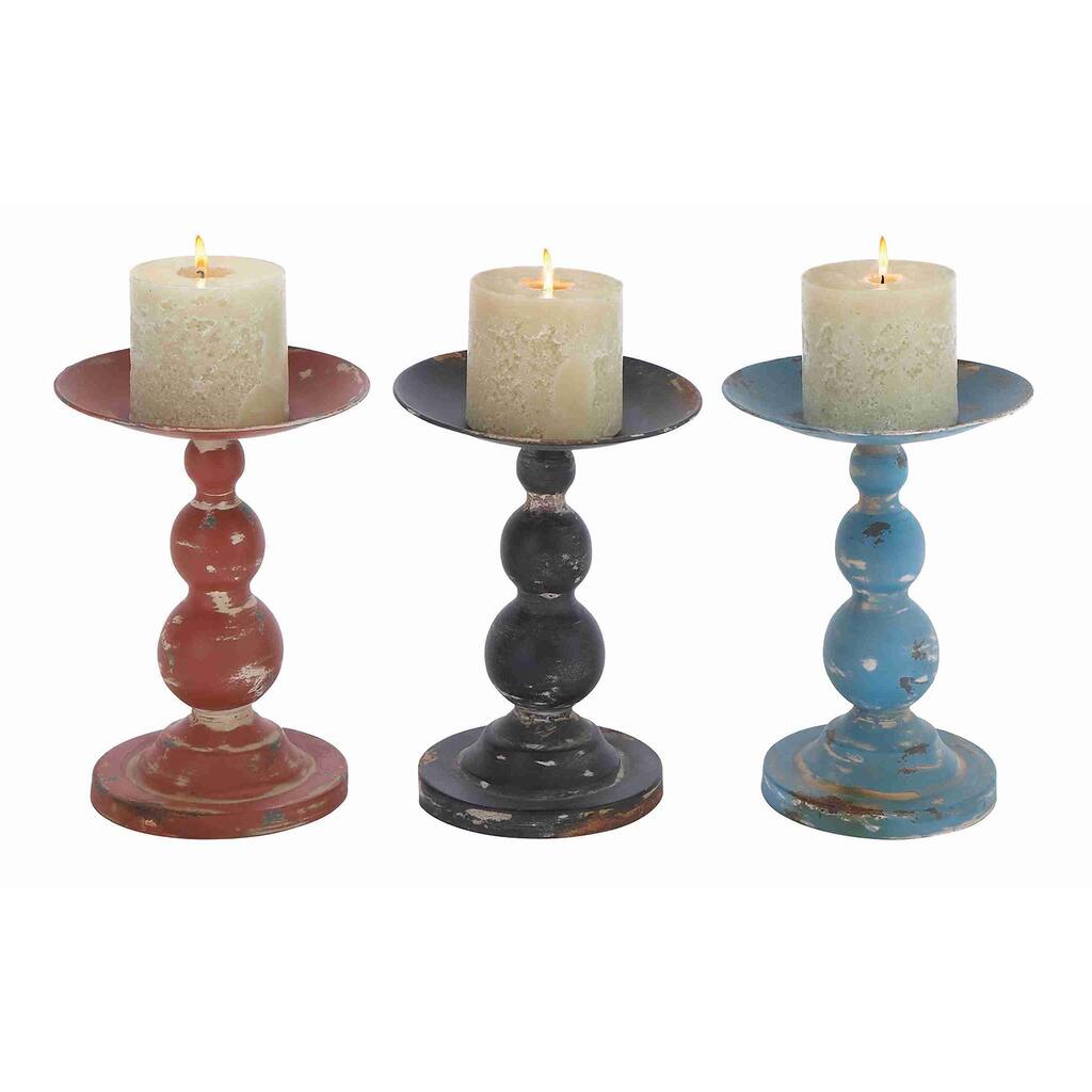 Assorted Colorful Antique Candle Holders (Set of 3)