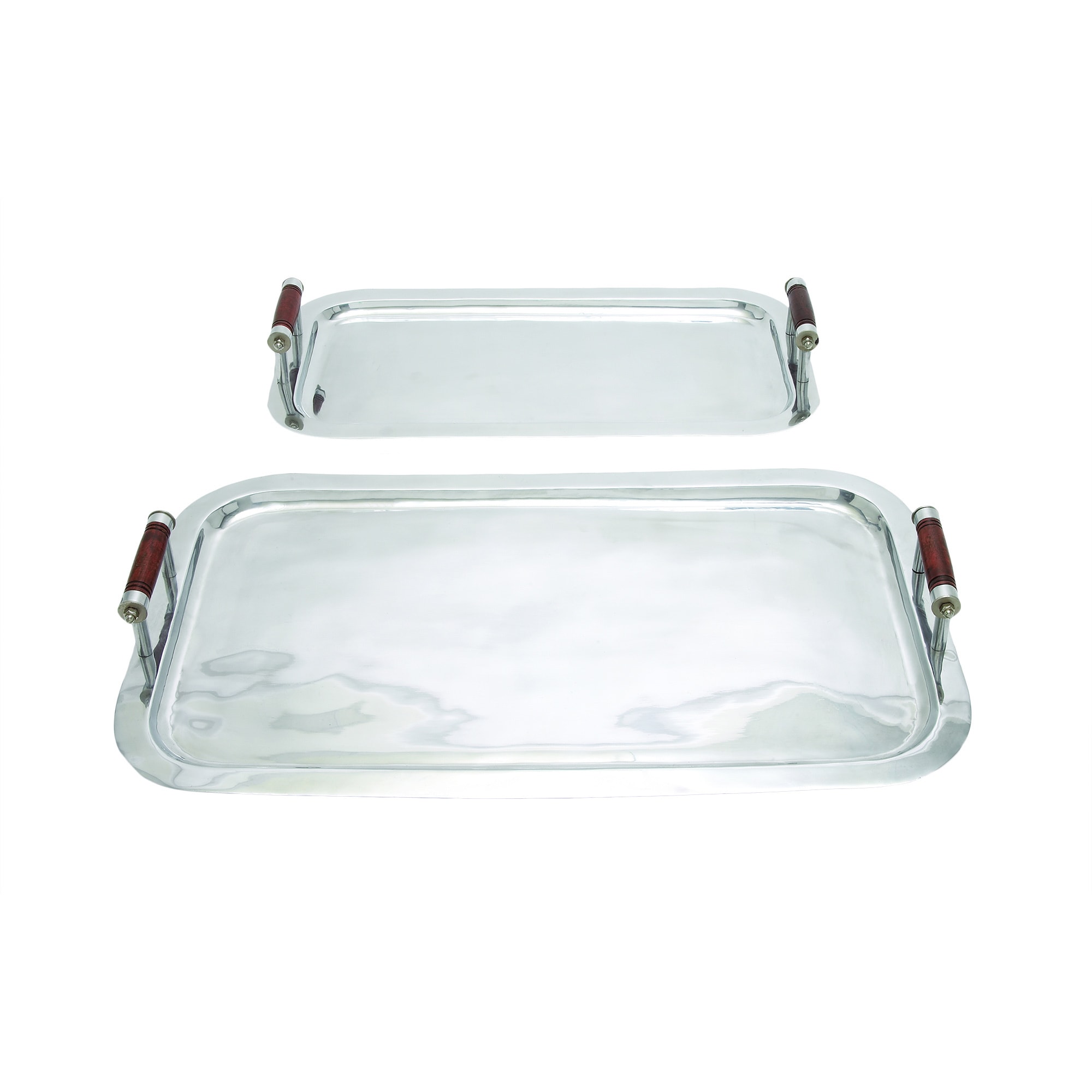 Metal Tray With Wooden Handles (set Of 2)