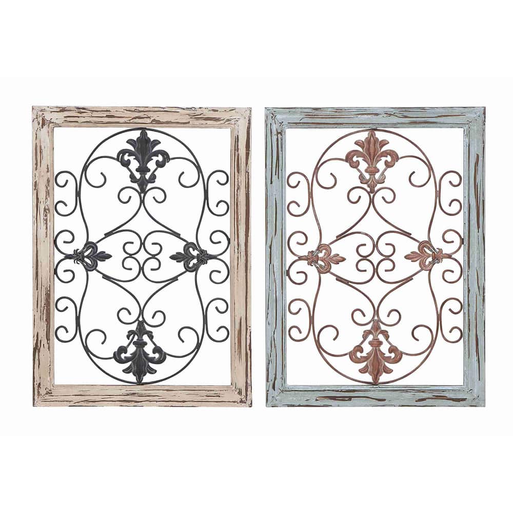 Fleur-de-lis Design Wood/ Metal Wall Panels (Set of 2)
