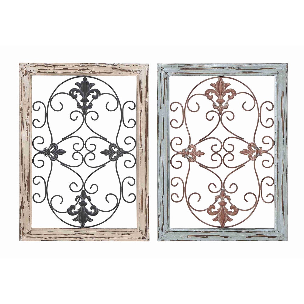 Fleur de lis Design Wood/ Metal Wall Panels (set Of 2)