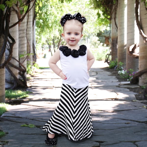 Girl's Black and White Chevron Maxi Skirt Girls' Clothing