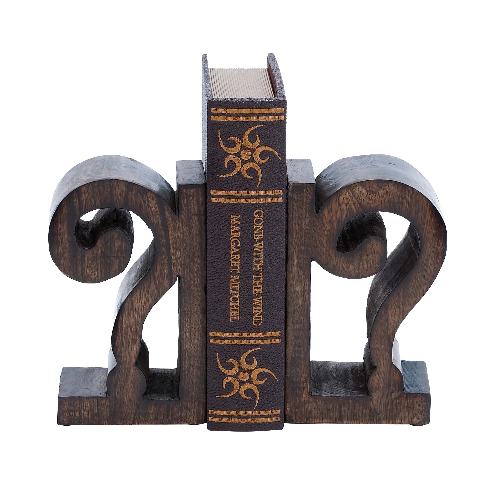 Design Wood Book End Pair In Rich Brown Finish