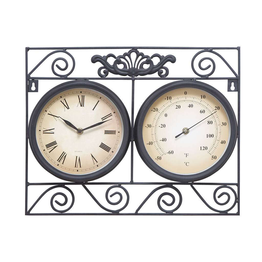Metal Outdoor Clock with Thermometer