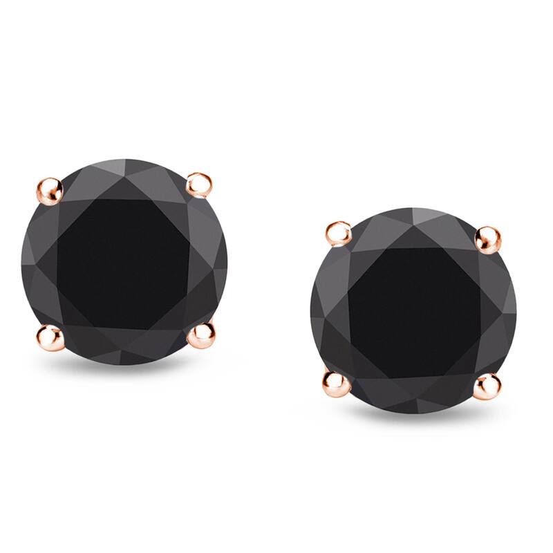 Auriya 14k Rose Gold 1/2 to 4ctw Round Black Diamond Stud Earrings