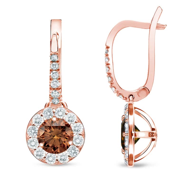 Auriya 14k Gold 1/2ct to 2ctw Brown Diamond Halo Dangle Earrings (SI1-SI2)