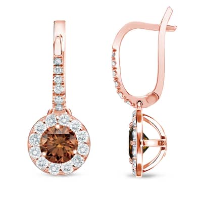 Auriya 14k Gold 1/2ct to 2ctw Brown Diamond Halo Dangle Earrings (SI1-SI2)