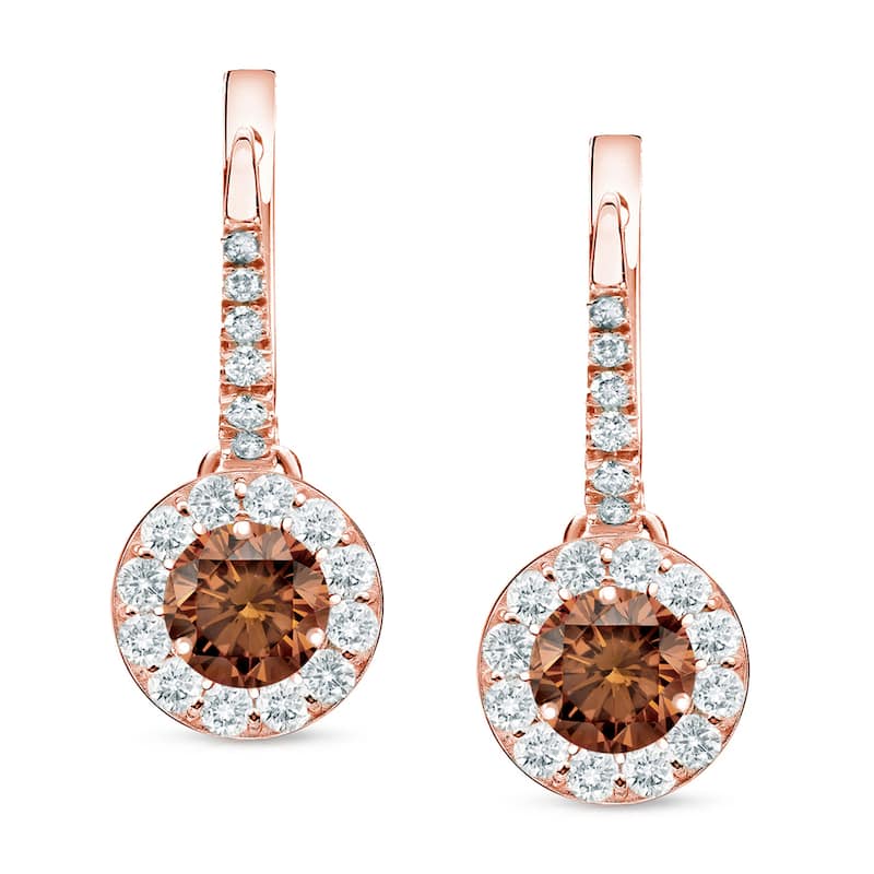 Auriya 14k Gold 1/2ct to 2ctw Brown Diamond Halo Dangle Earrings (SI1-SI2)