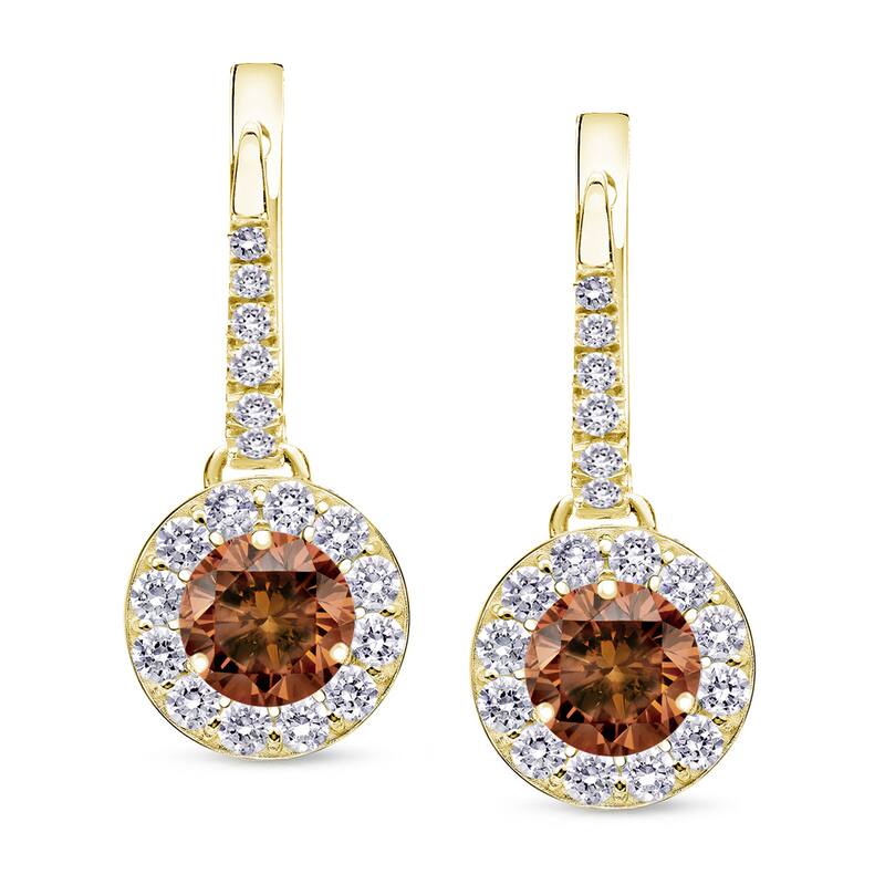 Auriya 1/2ct to 2ct TW Brown Diamond Halo Dangle Earrings 14k Yellow Gold