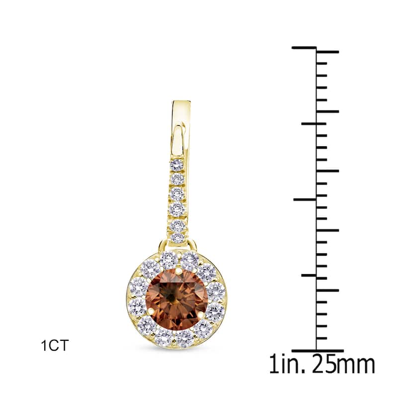Auriya 1/2ct to 2ct TW Brown Diamond Halo Dangle Earrings 14k Yellow Gold