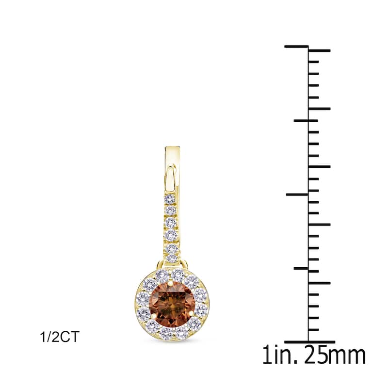 Auriya 1/2ct to 2ct TW Brown Diamond Halo Dangle Earrings 14k Yellow Gold