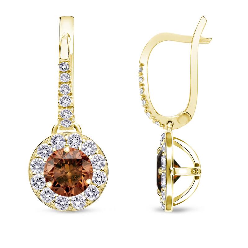 Auriya 1/2ct to 2ct TW Brown Diamond Halo Dangle Earrings 14k Yellow Gold - 0.50ctw