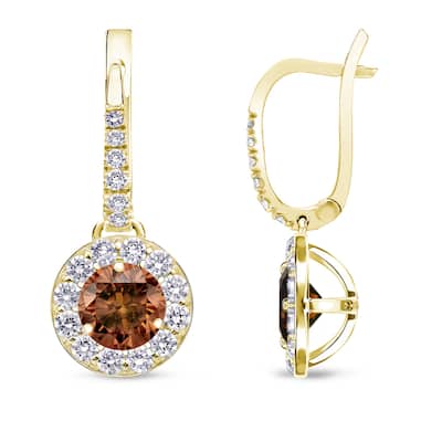 Auriya 1/2ct to 2ct TW Brown Diamond Halo Dangle Earrings 14k Yellow Gold