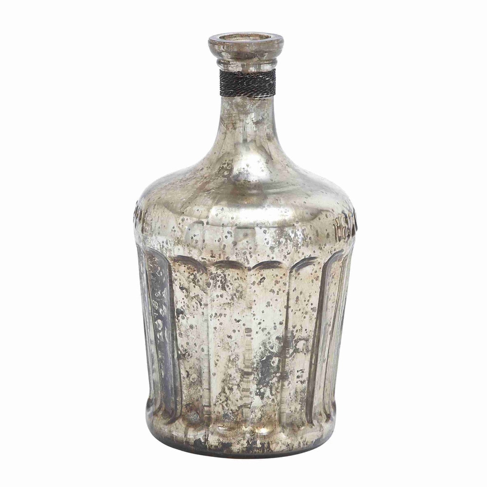 Rustic Glass Bottle (Silver/brown/whiteMaterials GlassQuantity One (1)Setting IndoorDimensions 14 inches high x 8 inches wide x 8 inches deep )