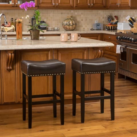 Louigi 30-inch Brown Backless Leather Bar Stool (Set of 2) by Christopher Knight Home