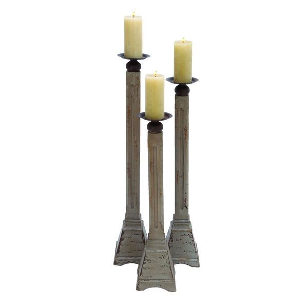 Soho Antique Brown Finish Wooden Candle Holders (Set of 3) Free
