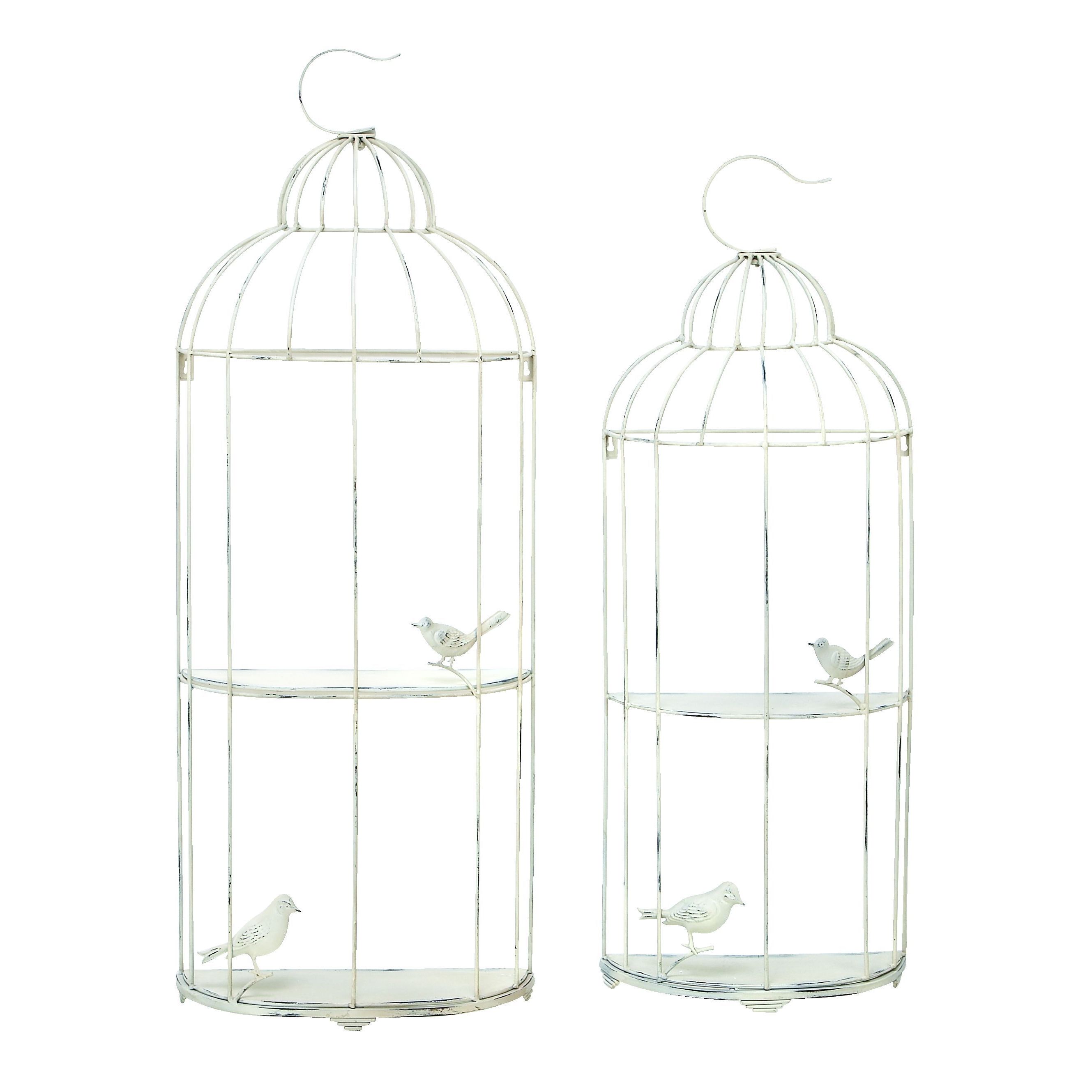 Metallic Silver Bird Cage Shelf (set Of 2)