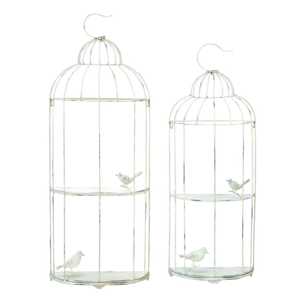 Metallic Silver Bird Cage Shelf (Set of 2)