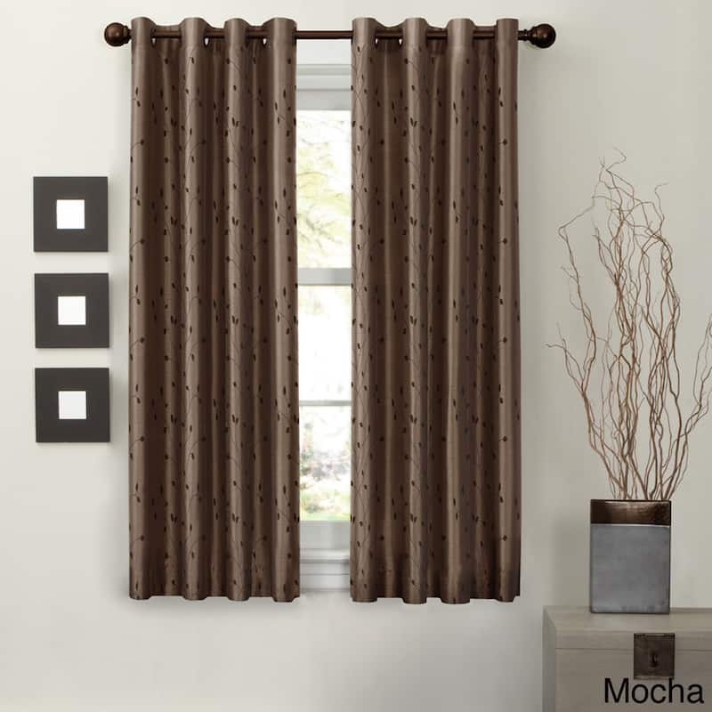 Maytex Jardin Faux Embroidered 63-inch Blackout Curtain Panel - 54 x 63 - Mocha - Blackout