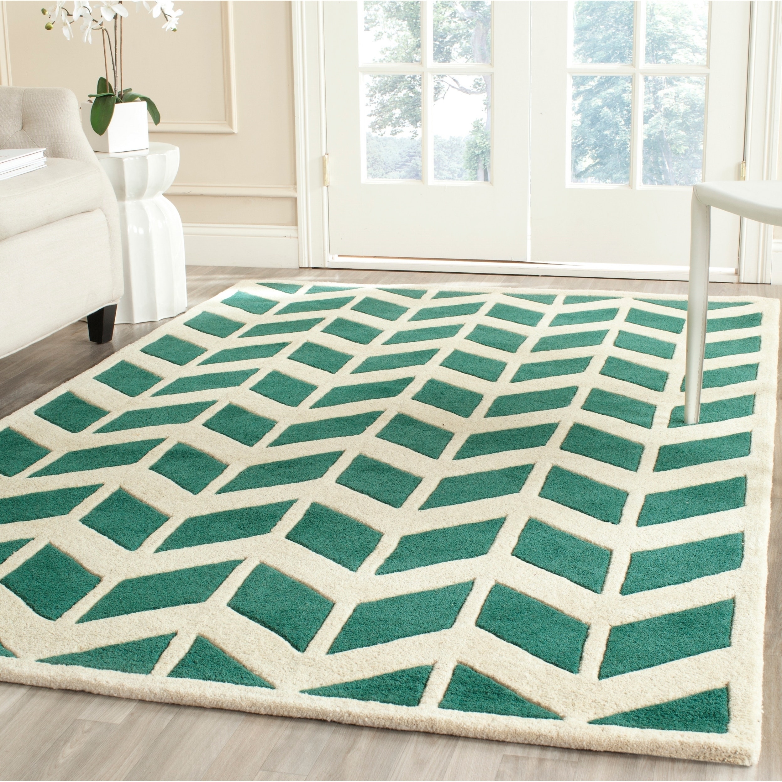 Safavieh Handmade Moroccan Chatham Teal/ Ivory Wool Rug (5 X 8)