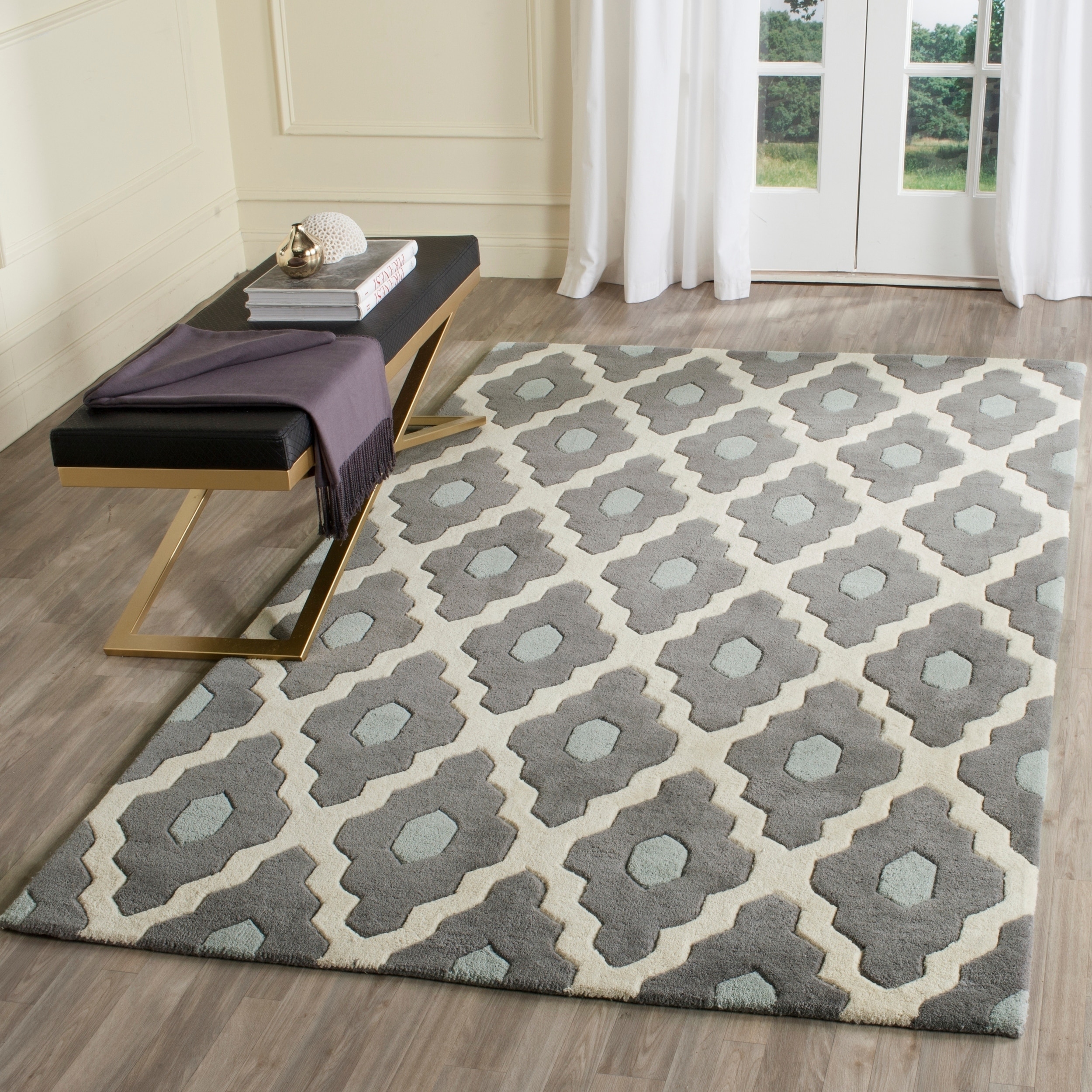 Safavieh Handmade Moroccan Chatham Contemporary Dark Gray/ Ivory Wool Rug (5 X 8)