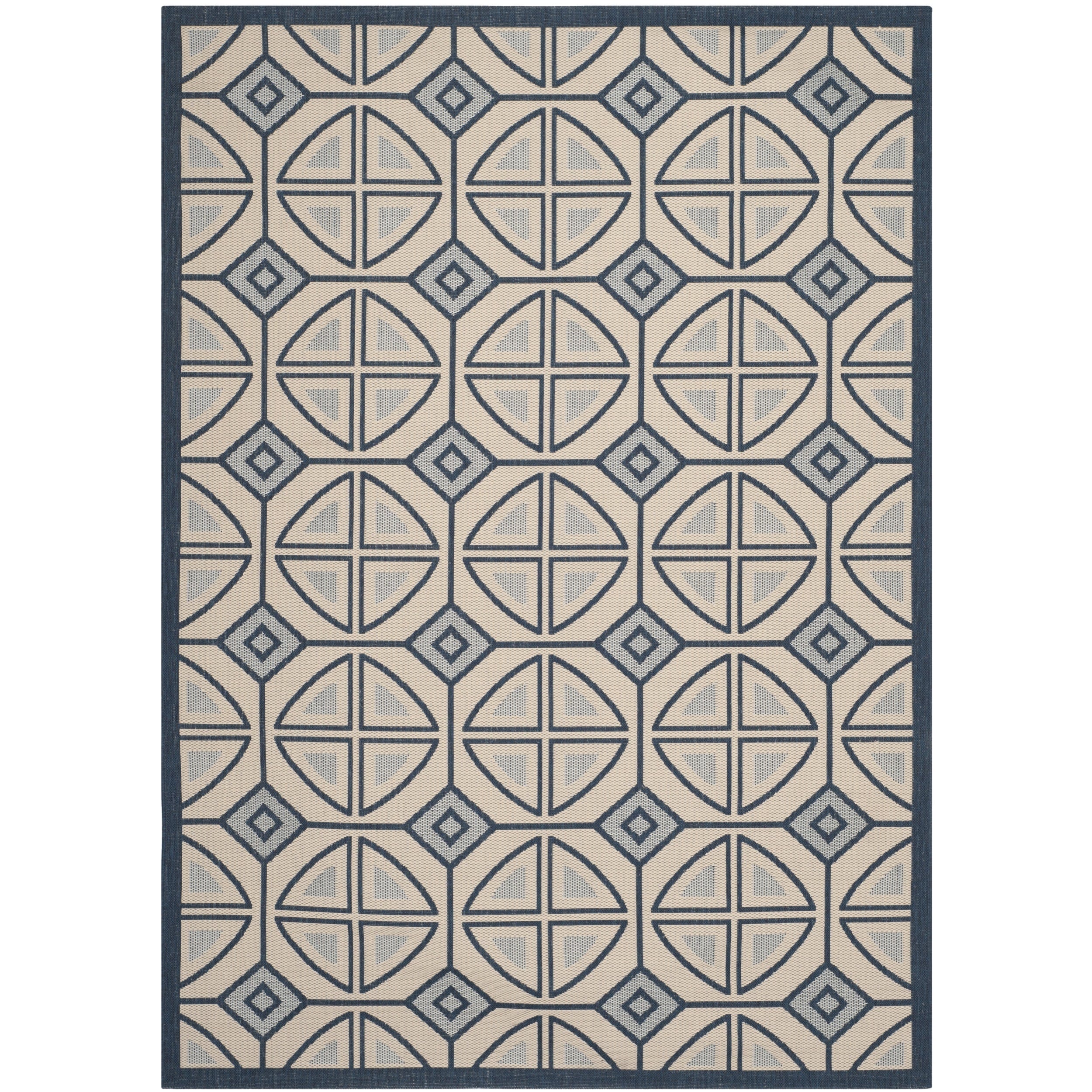 Safavieh Indoor/ Outdoor Courtyard Beige/ Navy Area Rug (8 X 11)