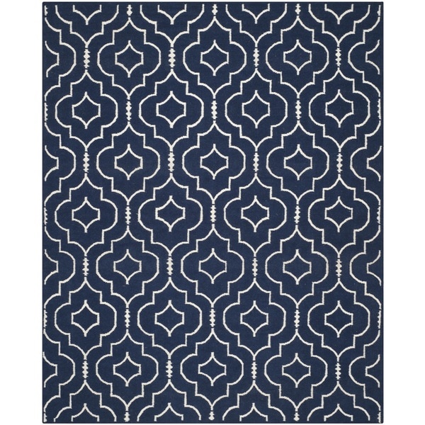 Safavieh Hand-woven Moroccan Reversible Dhurries Navy/ Ivory Wool Rug - 8' x 10'