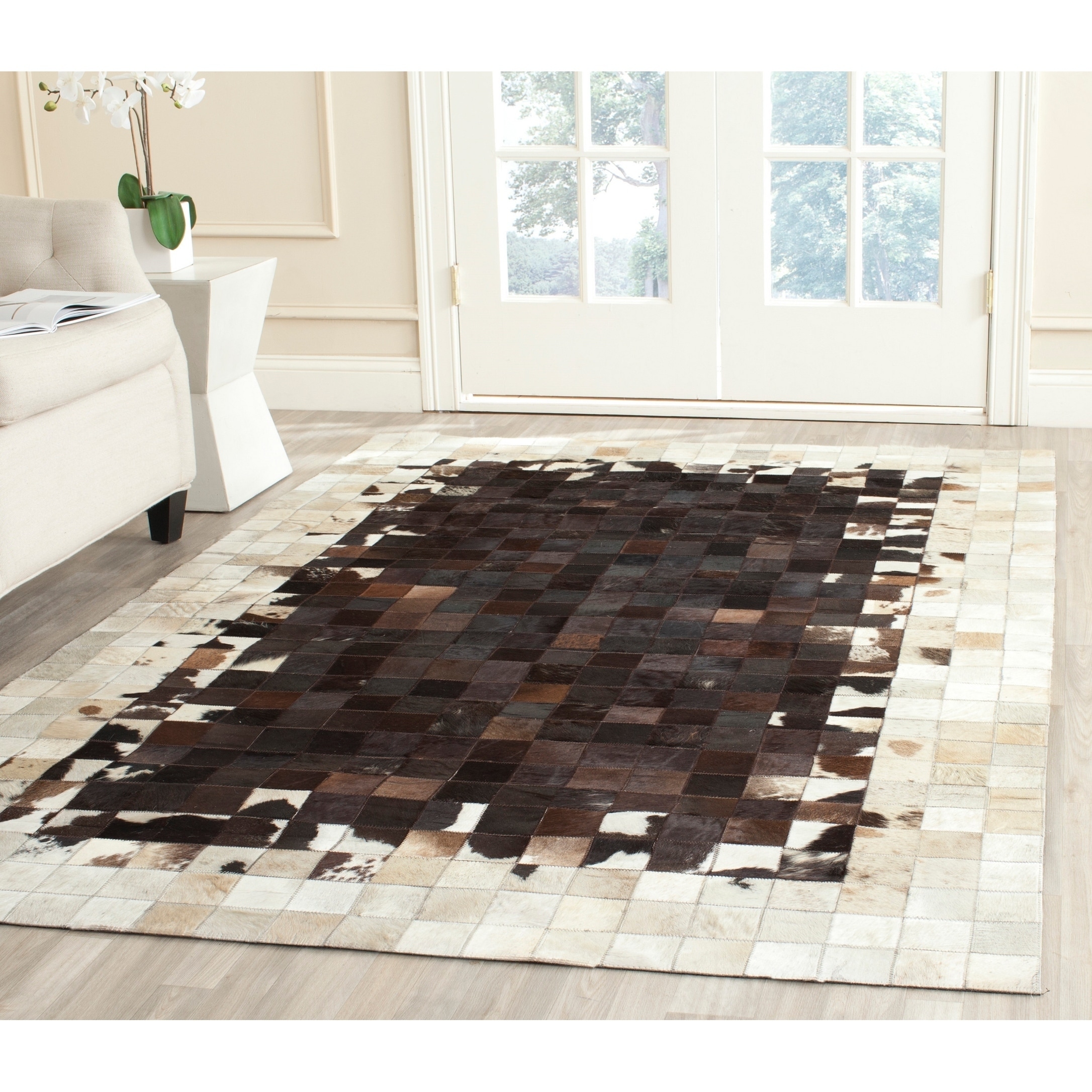 Safavieh Hand woven Studio Leather Ivory/ Dark Brown Leather Rug (5 X 8)