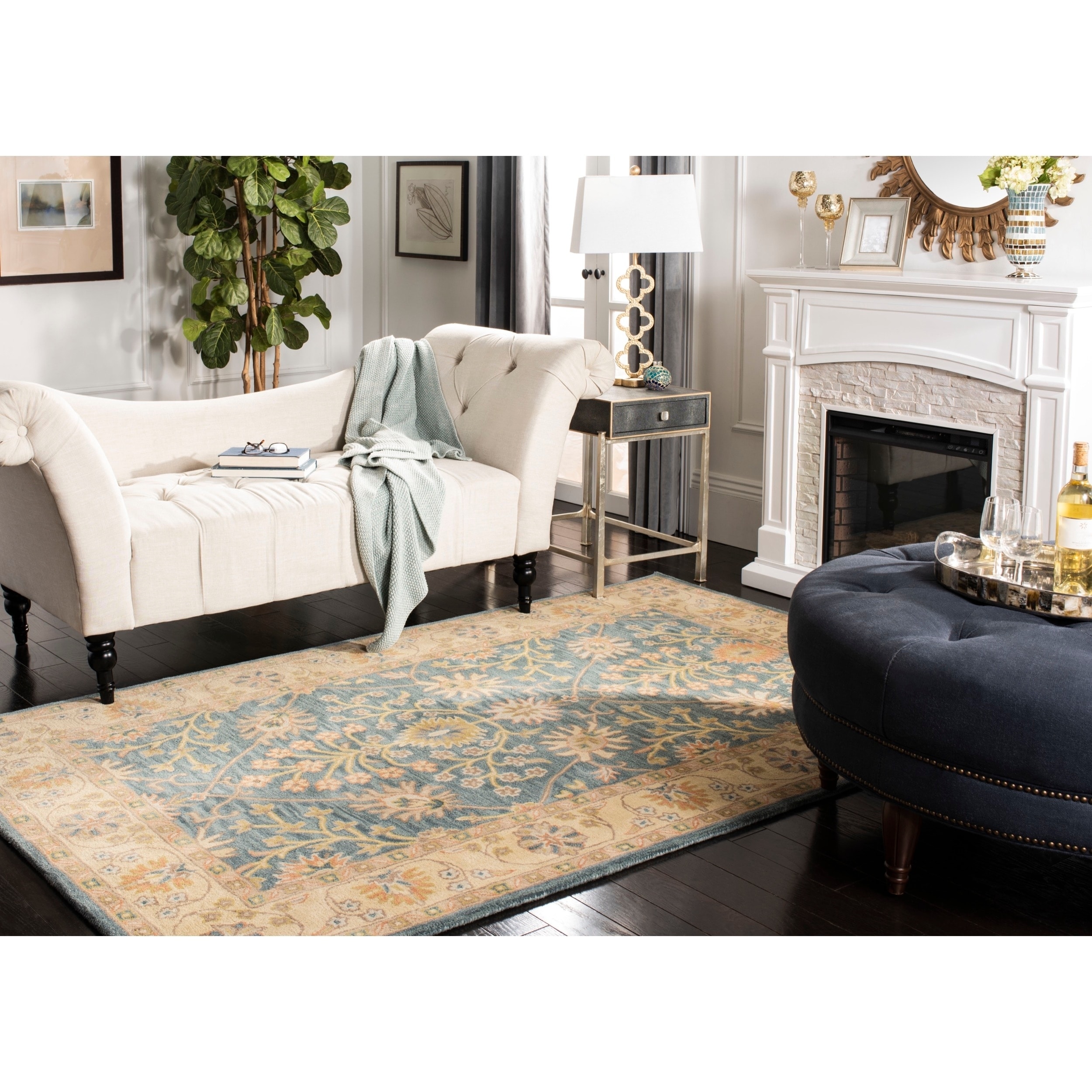 Safavieh Handmade Classic Blue/ Light Gold Wool Rug (5 X 8)