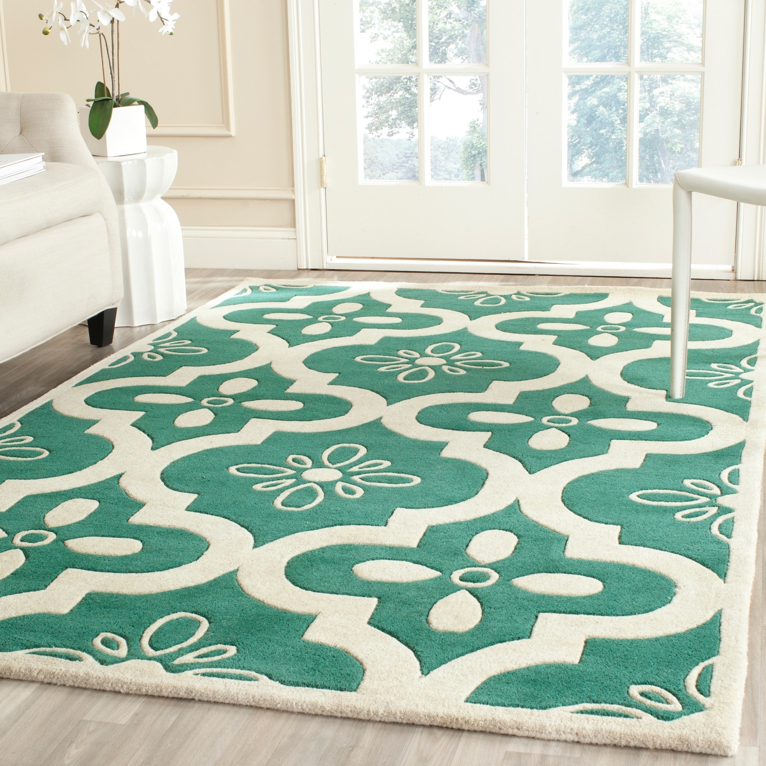 Safavieh Handmade Contemporary Moroccan Chatham Teal/ Ivory Wool Rug (8 X 10)