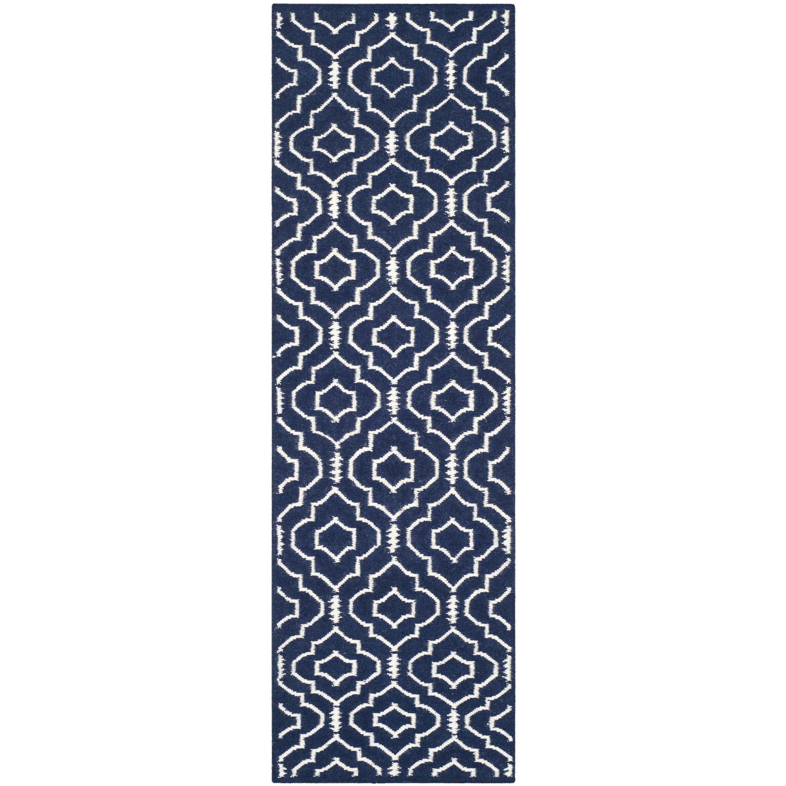 Safavieh Handwoven Moroccan Dhurries Contemporary Navy/ Ivory Wool Rug (26 X 8)