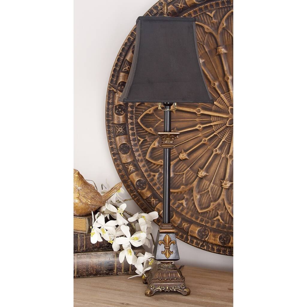 Black Polystone Antique Style Fleur De Lis Room Buffet Lamp