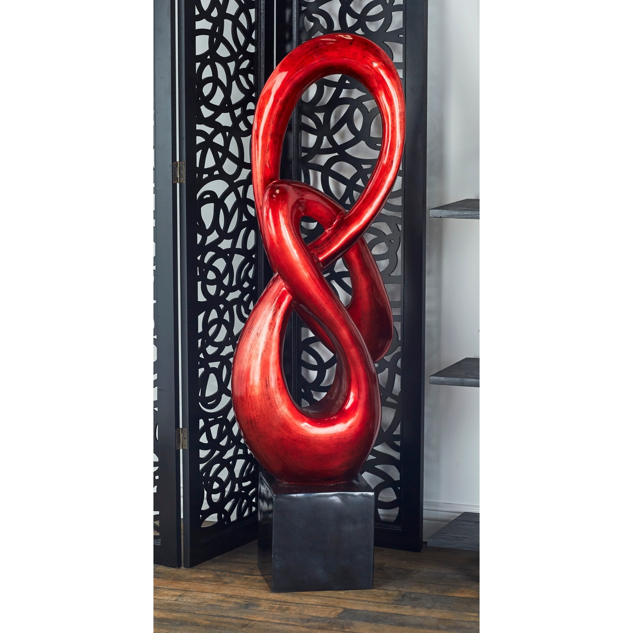 Red And Black Polystone Ribbon shpaed Sculpture (Red with black baseDimensions 52 inches high x 17 inches wide x 9 inches deep )