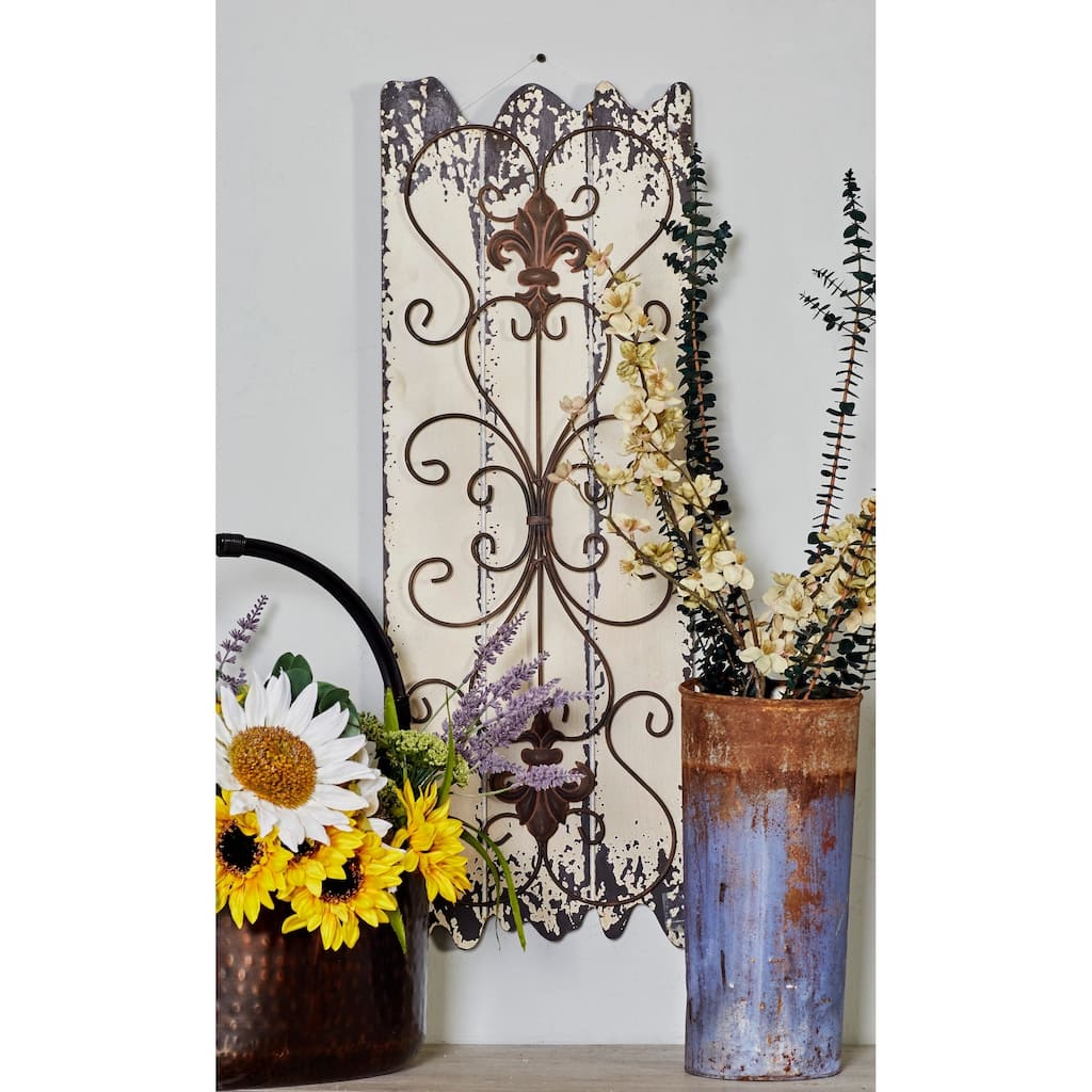White Wooden Arabesque Scroll Home Wall Decor (Set of 2)