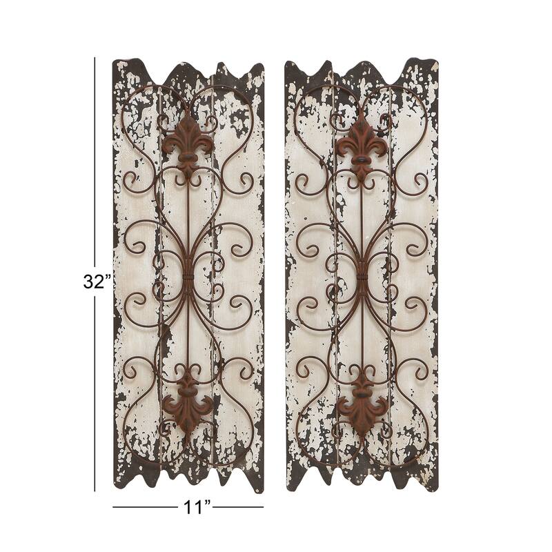 White Wooden Arabesque Scroll Home Wall Decor (Set of 2)