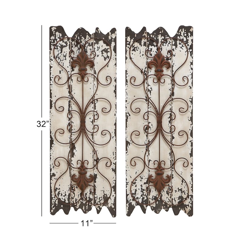 White Wooden Arabesque Scroll Home Wall Decor (Set of 2)