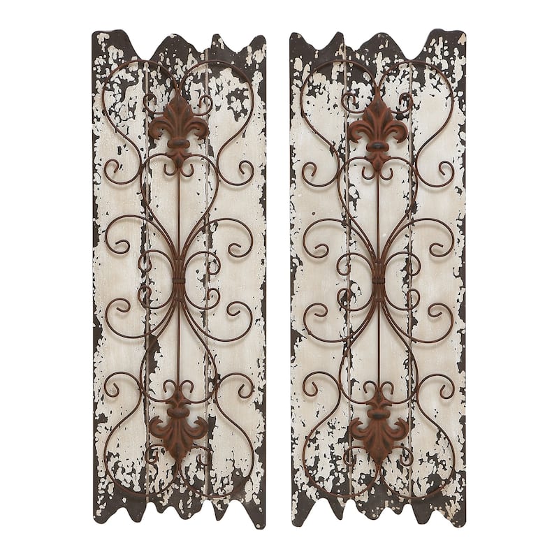 White Wooden Arabesque Scroll Home Wall Decor (Set of 2)