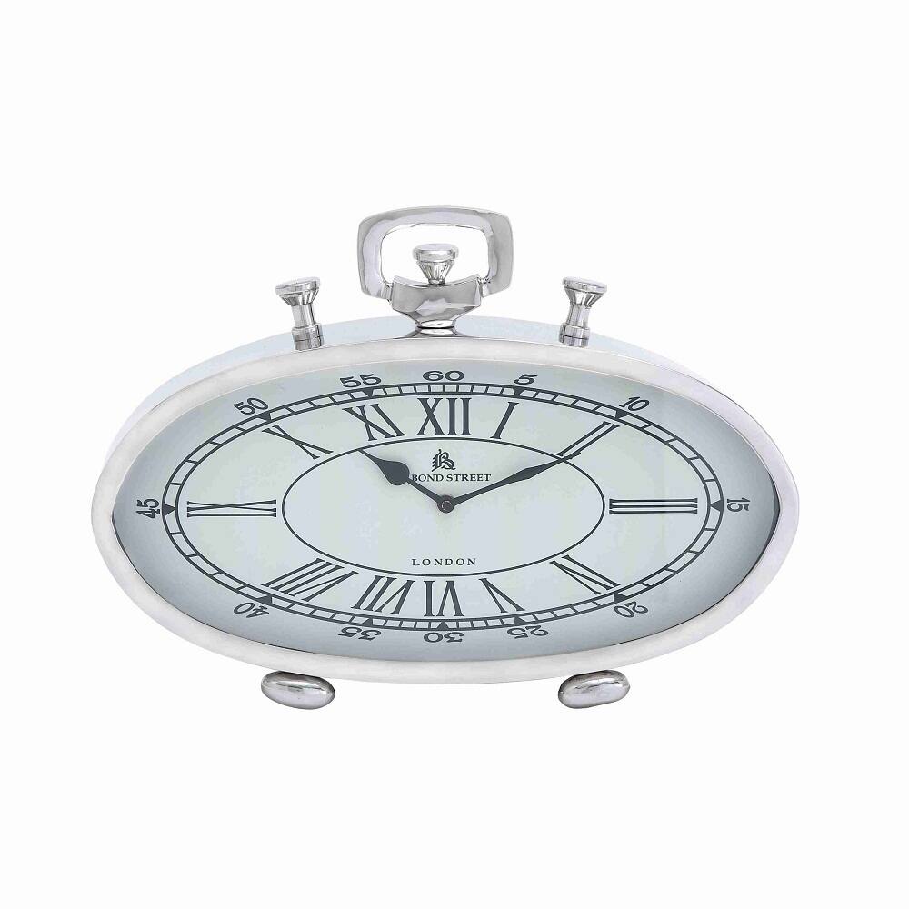 Nickel-plated Roman and Arabic Numerals White Dial Table Clock