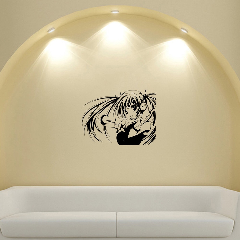 Japanese Manga Girl Vinyl Decal Sticker (Glossy blackDimensions 25 inches wide x 35 inches long )