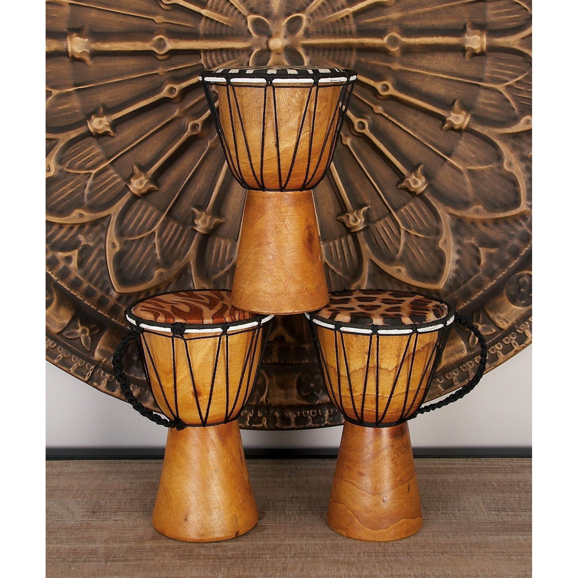 Varnished Wood Decorative Drum (set Of 4)