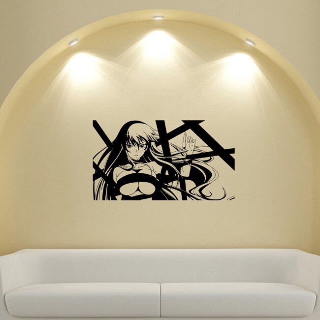 Japanese Manga Girl Rope Vinyl Wall Sticker (Glossy blackDimensions 25 inches wide x 35 inches long )