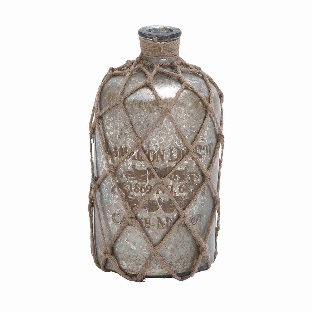 Silvertone Glass and Jute Decorative Jar