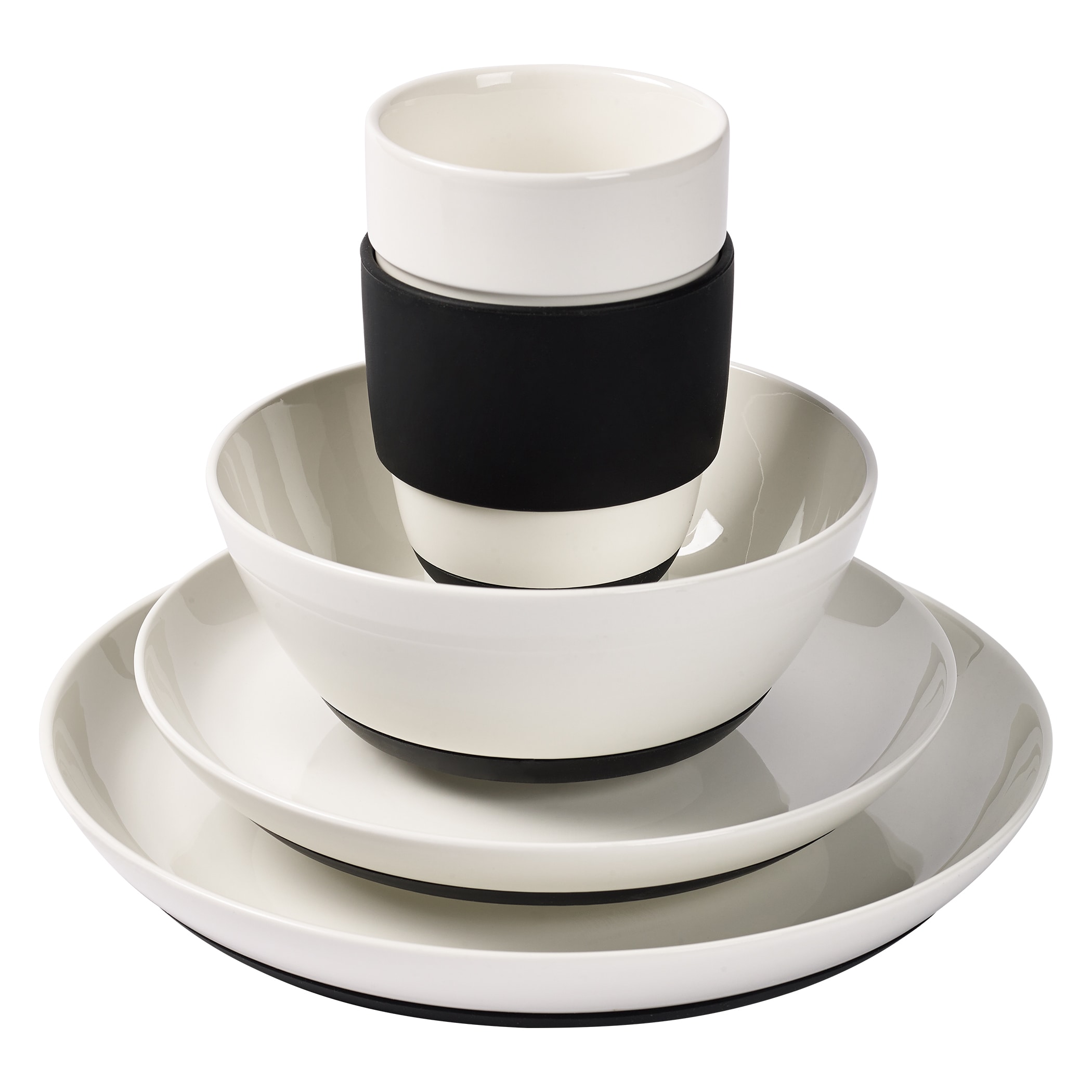 Tabletops Unlimited Neo Black 24 piece Round Silicone Bottom Dinnerware Set