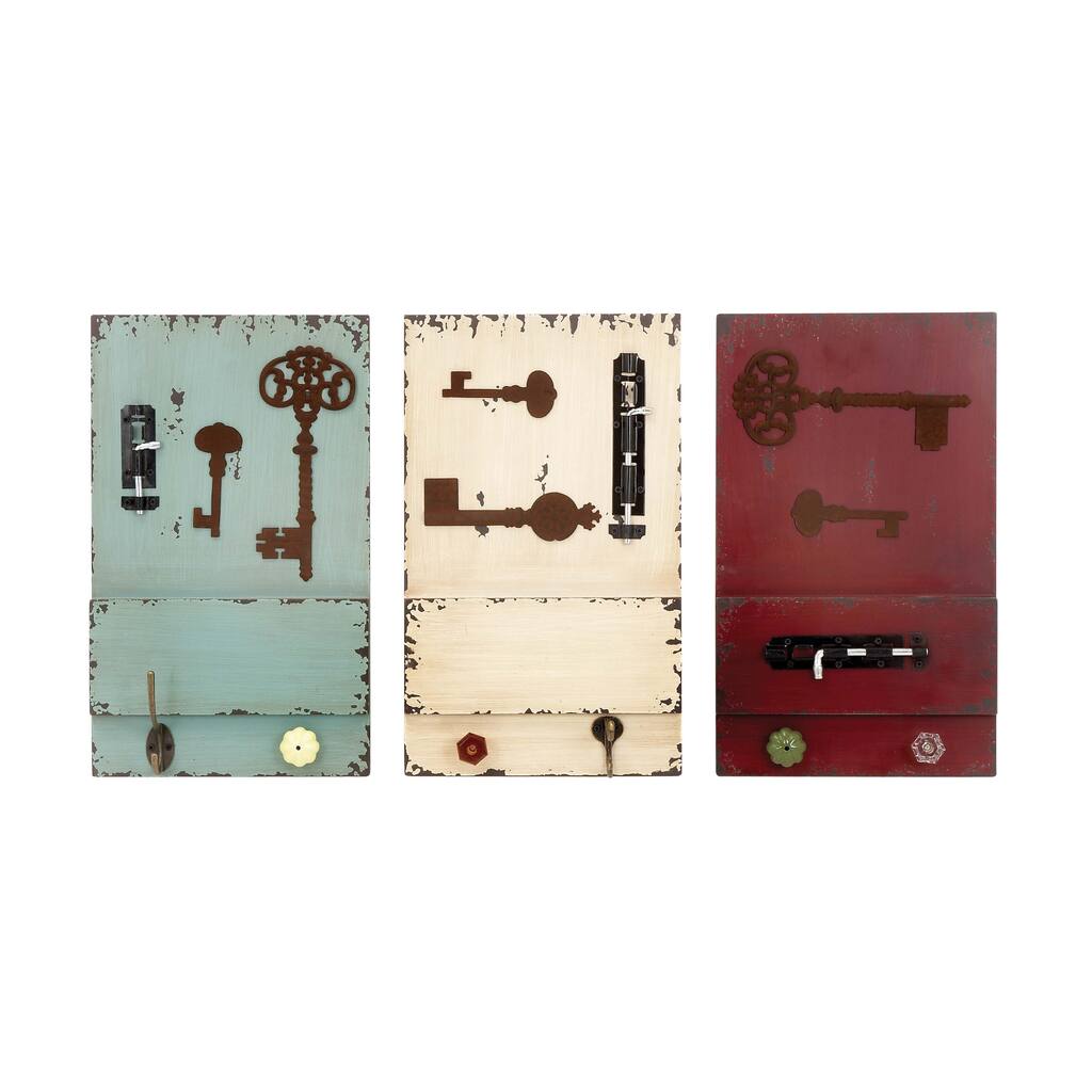 Rustic Wooden Multi-colored Wall Hooks (Set of 3)