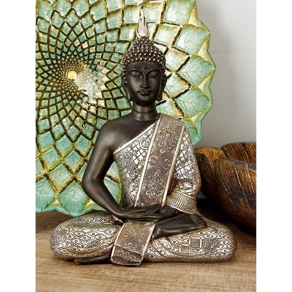 Black/ Silver Polystone 11-inch Buddha Figure