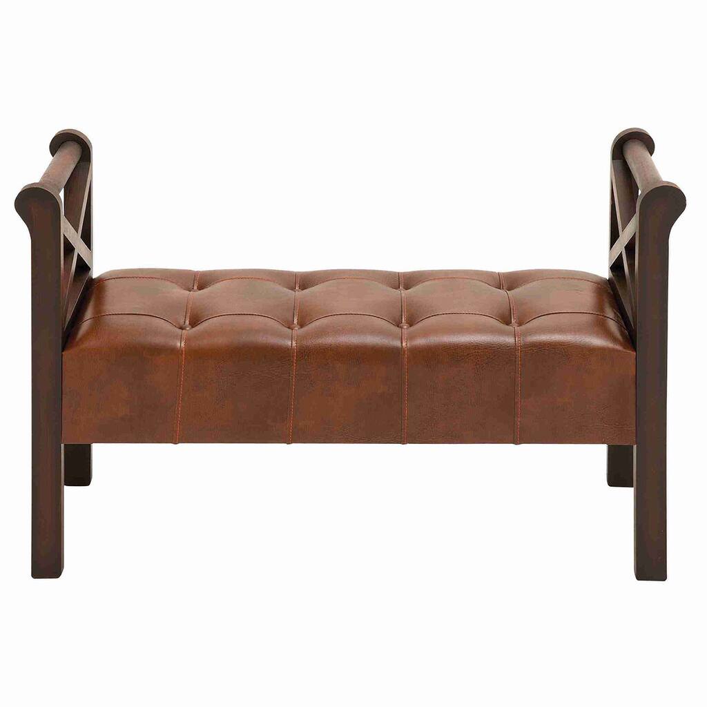 Rustic Brown Wood/ Leather Bench