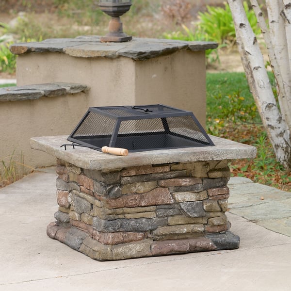 Shop Corporal Natural Stone Square Fire Pit By Christopher Knight