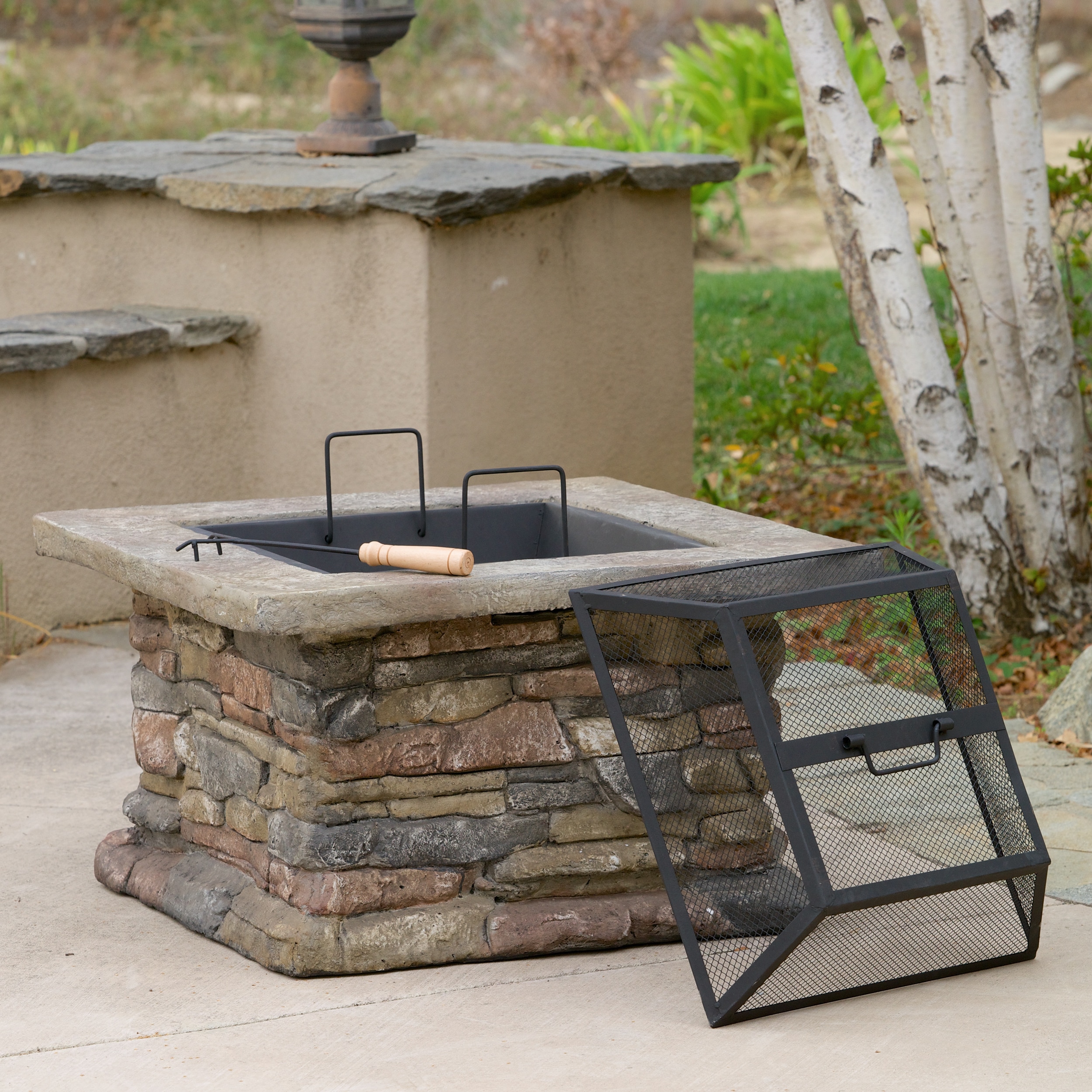 Shop Corporal Natural Stone Square Fire Pit By Christopher Knight