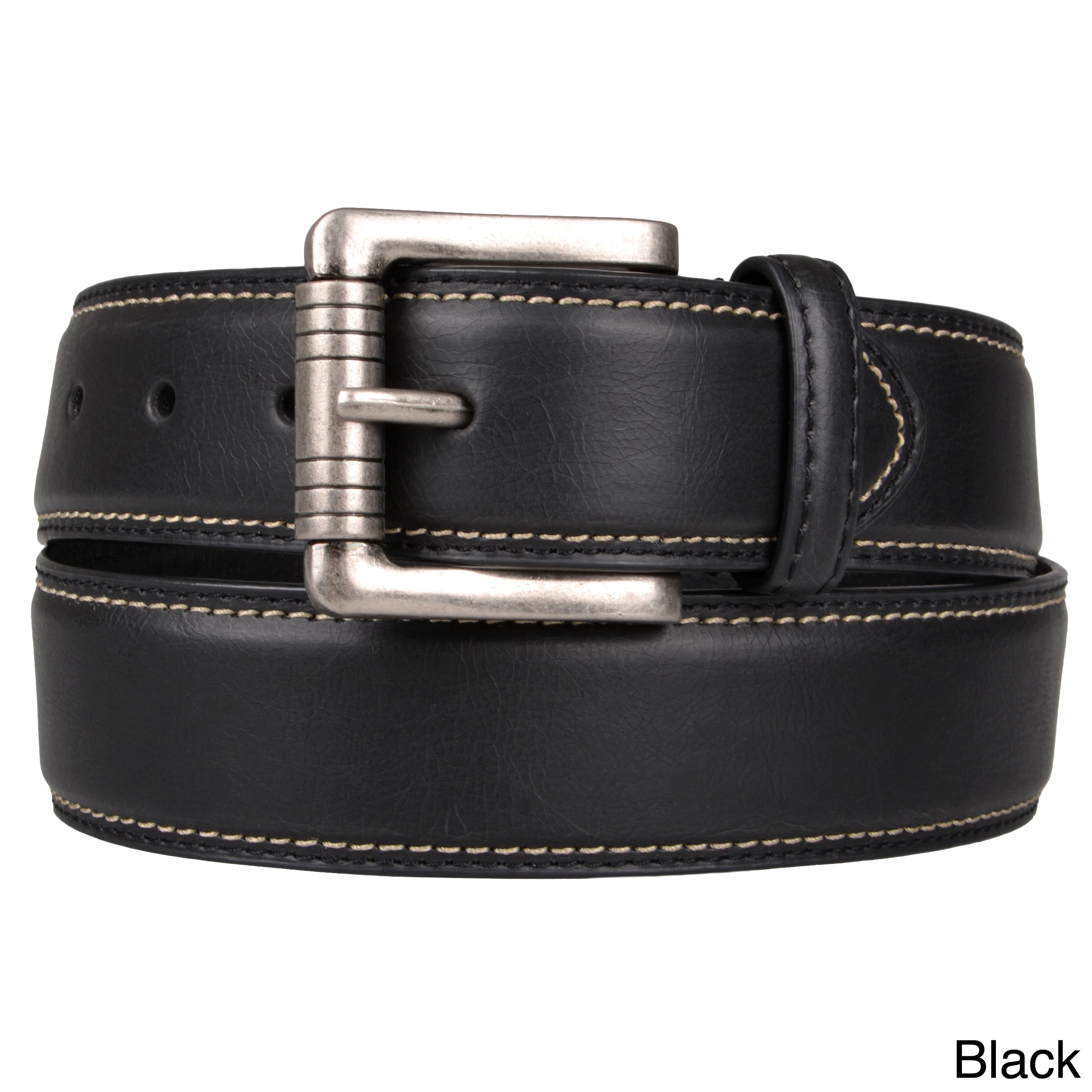 Joseph Abboud Mens Topstitched Genuine Leather Belt