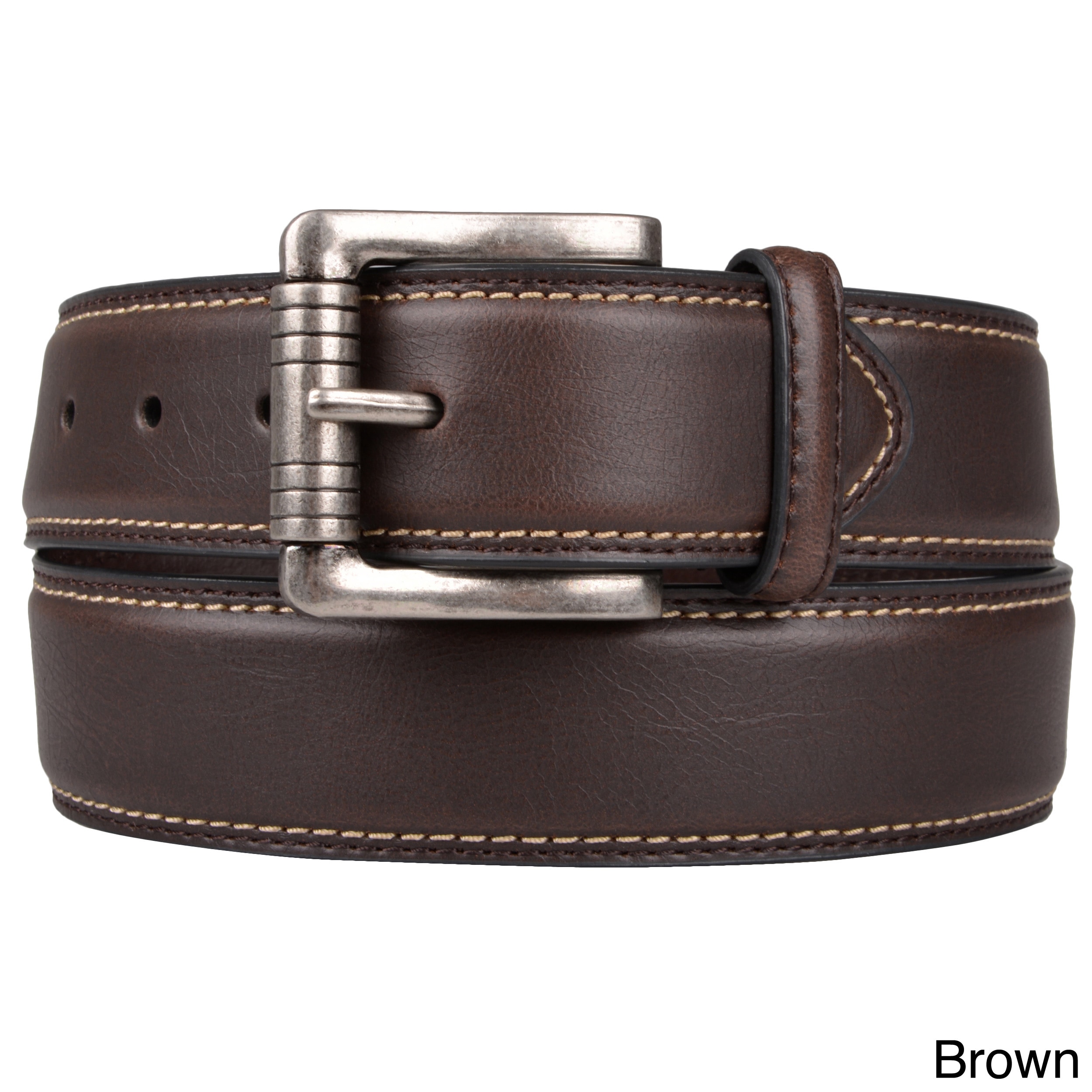 Joseph Abboud Mens Topstitched Genuine Leather Belt