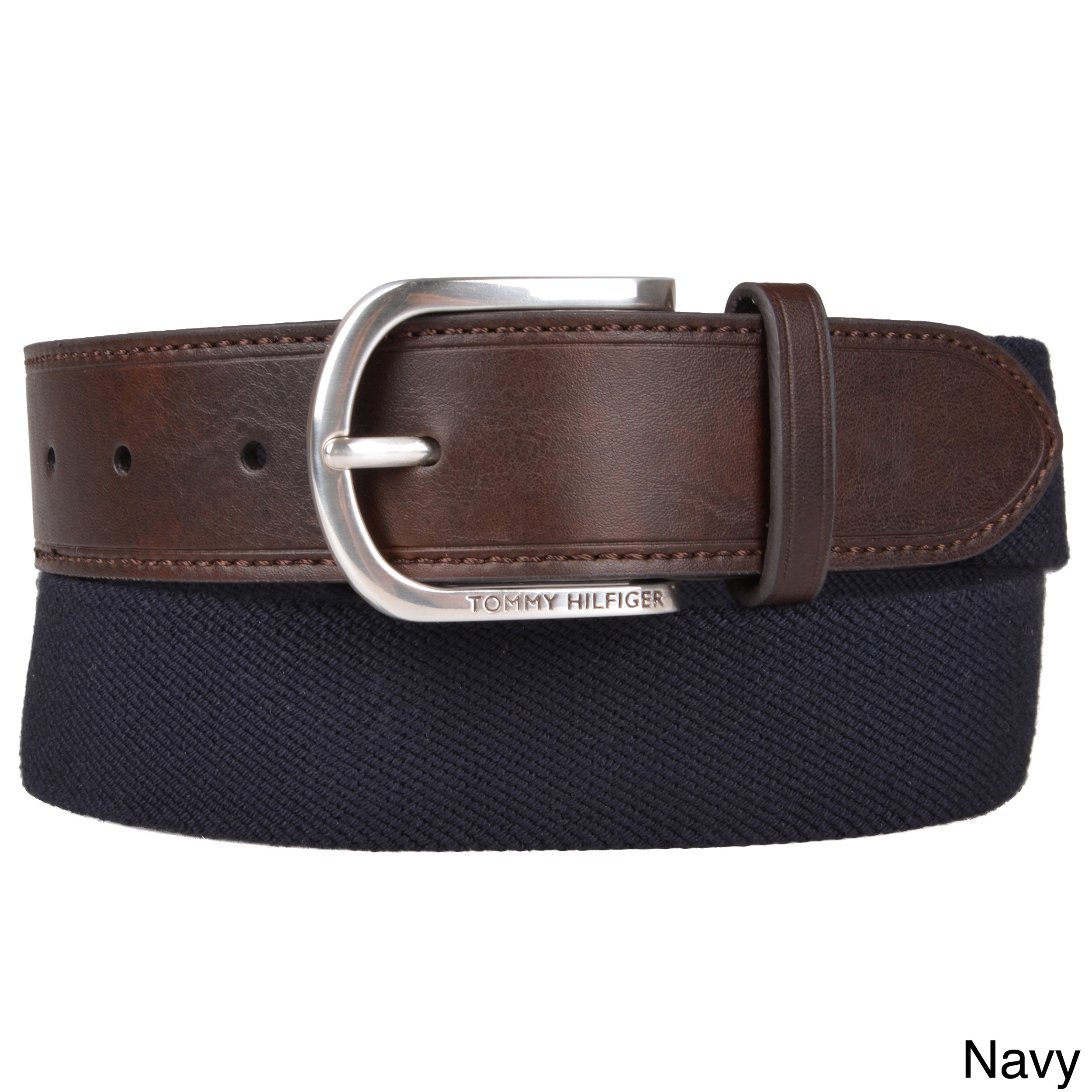 Tommy Hilfiger Mens Genuine Leather Trim Canvas Belt